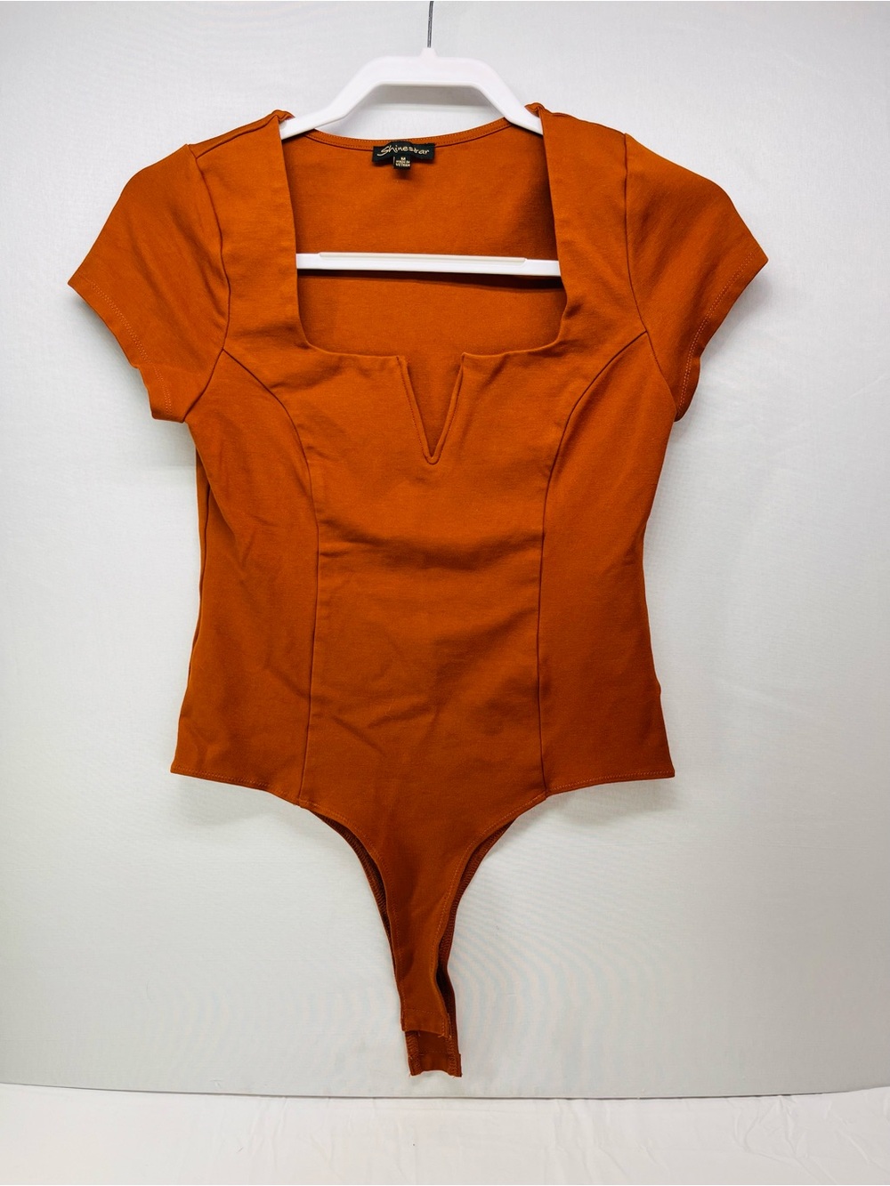 Shinestar Rust Square-Neck Short Sleeve Bodysuit